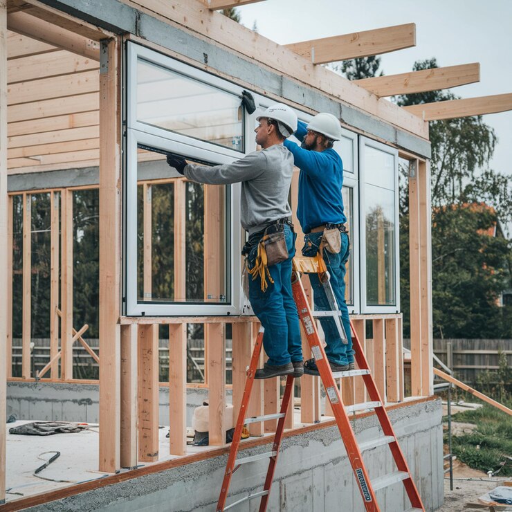 Two men are standing ladder ladder that is being built 981168 5238